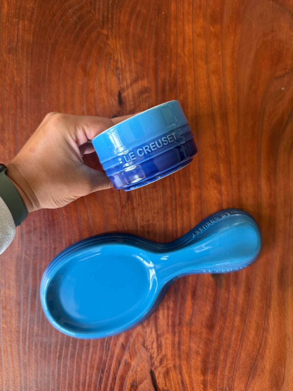 Le Creuset Turquoise and Cobalt Spoon Rest with Gradient Ramekin